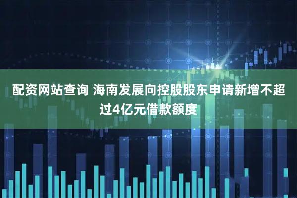 配资网站查询 海南发展向控股股东申请新增不超过4亿元借款额度